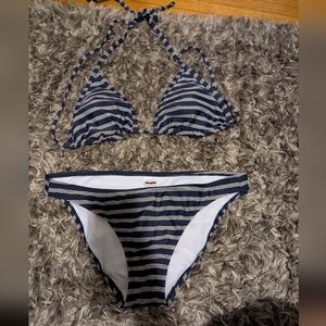 Xhilaration Navy and White Striped Bikini